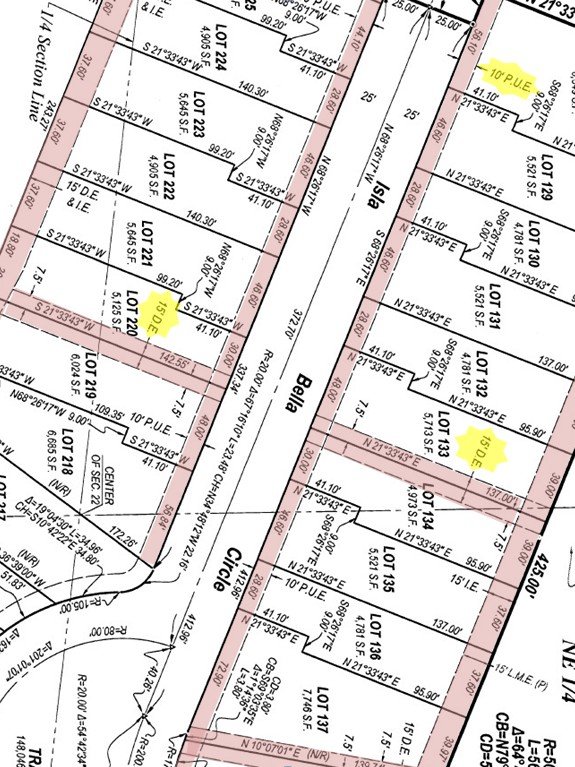 Picture of platted subdivision showing colored easements of varying sizes